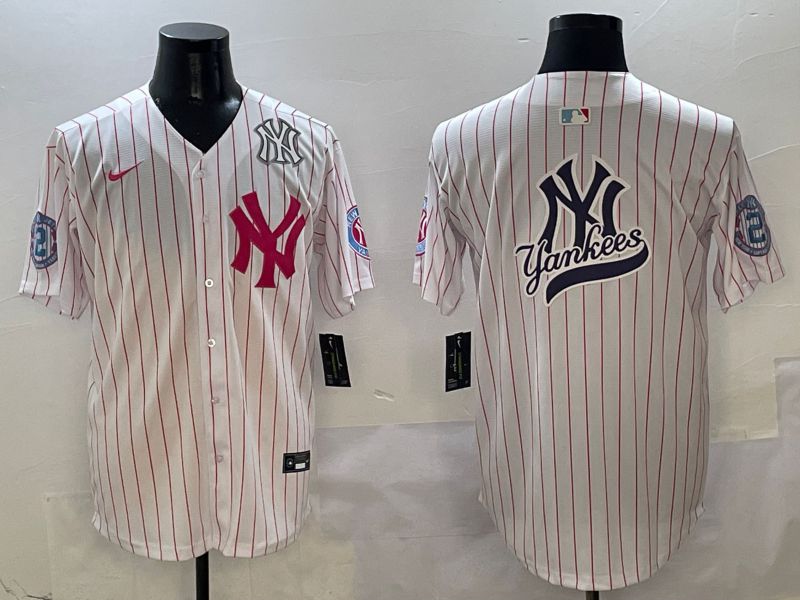 Men New York Yankees Blank White Stripe Jointly Name Nike 2025 MLB Jersey style 13->new york yankees->MLB Jersey